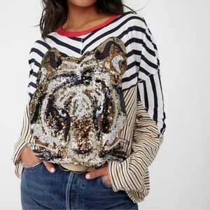 We The Free Sequin Tiger Rory Oversized Tee Size XL